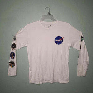 Buzz Aldrin NASA Long Sleeve White Shirt with Sleeve Designs Size M
